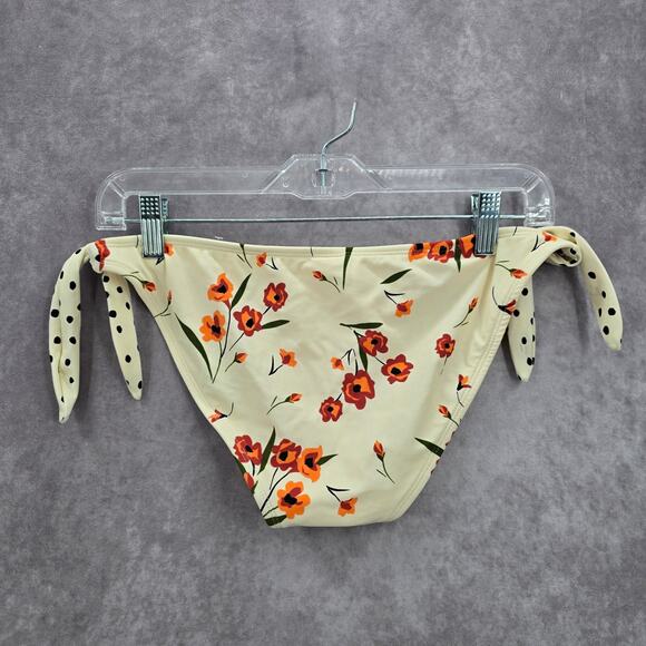 Xhilaration Cream Floral Polka Dot Tie Bikini Cheeky Bottom Swimwear Medium - Picture 2 of 6